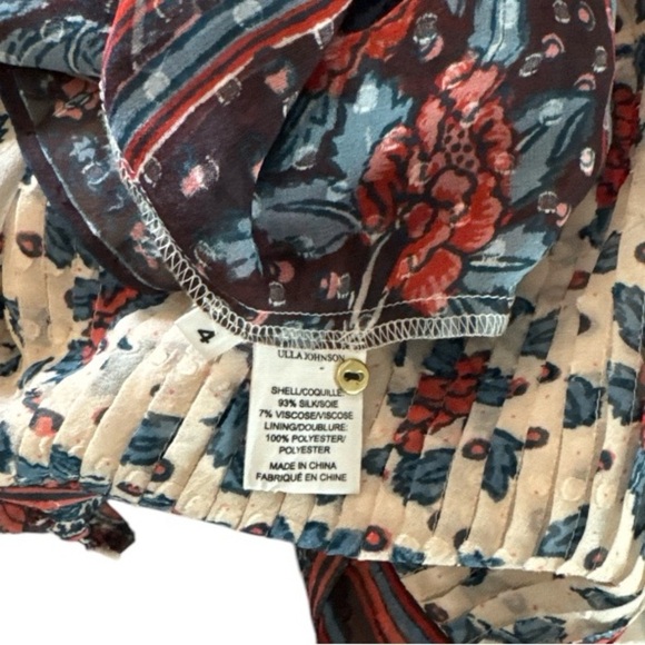 Ulla Johnson Prisma Floral Silk Blend Chiffon Midi Dress Red Cream Sz 4 - Picture 16 of 16